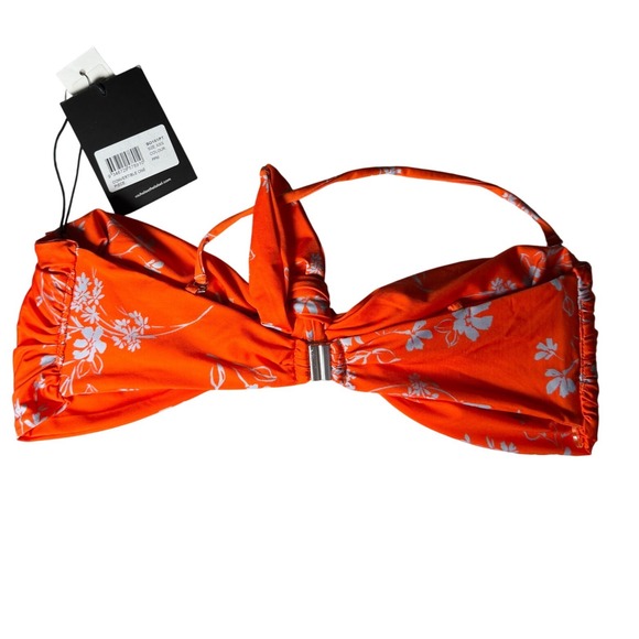 NICHOLAS Orange Floral Print Bandeau Bikini Top Strapless Tie Front Swim - Picture 2 of 3